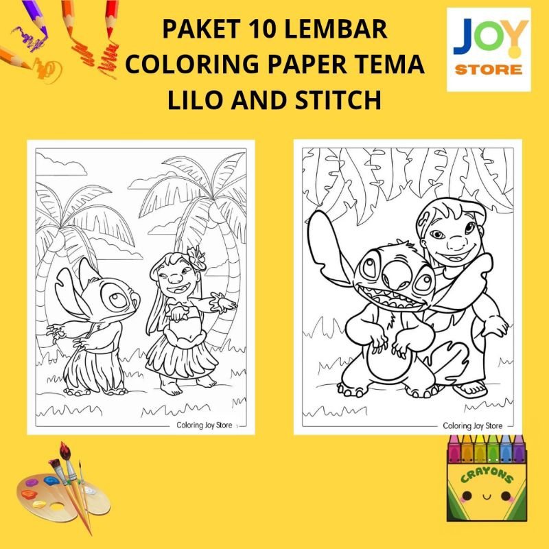 

PAKET 10 Lembar Kertas Gambar Mewarnai Tema Lilo and Stitch Ukuran A4 150 gsm - Coloring Paper 013