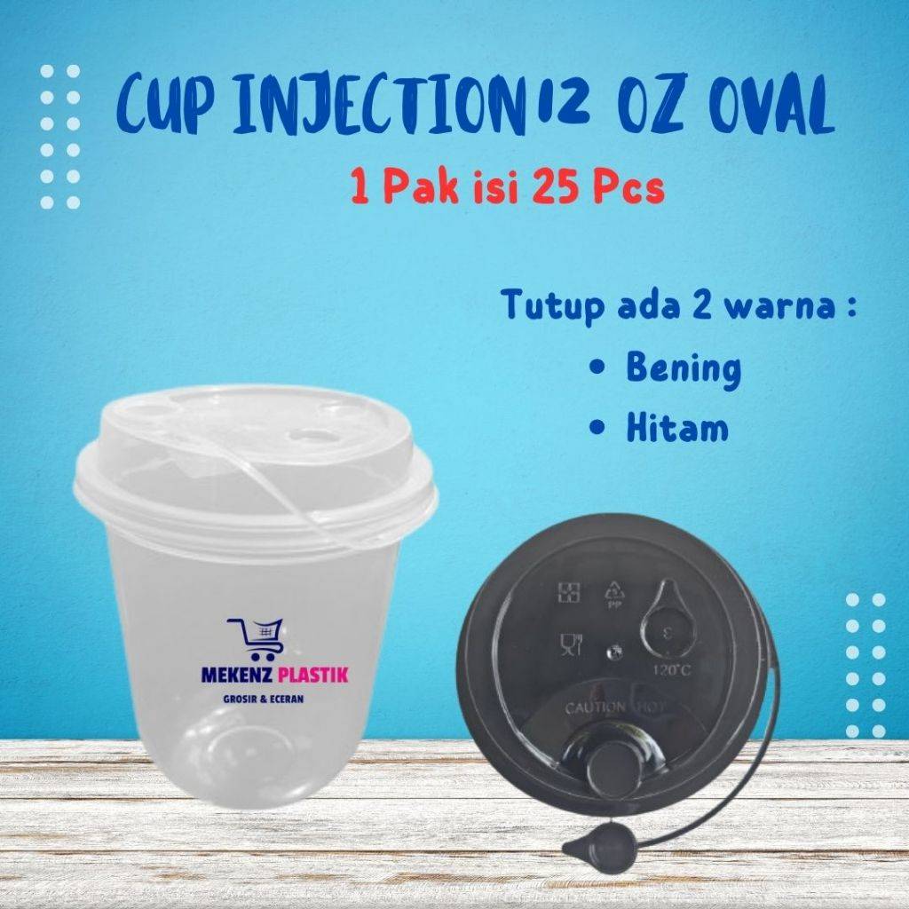 Cup Pp Injection 12oz Oval Isi 25 Pcs l Gelas Plastik Thinwall Boba Cheese Tea 360ml 12 oz
