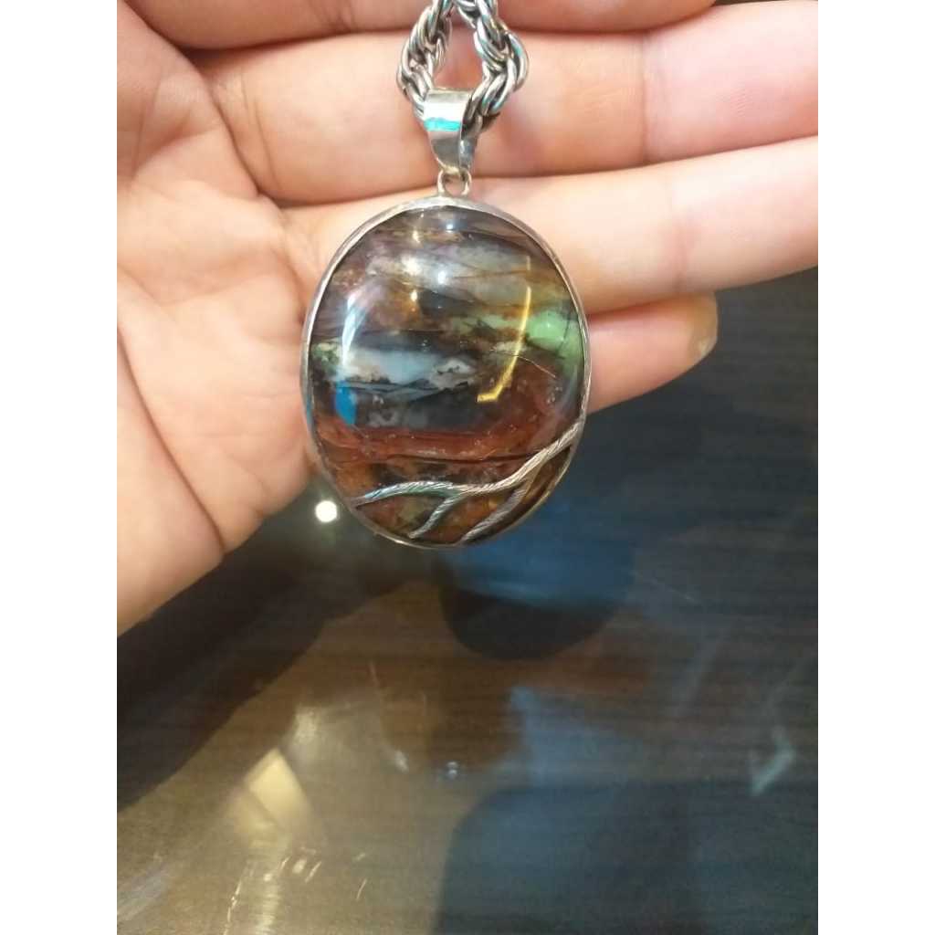 Liontin Batu Pancawarna 3 (Ring Perak) - Natural / Asli