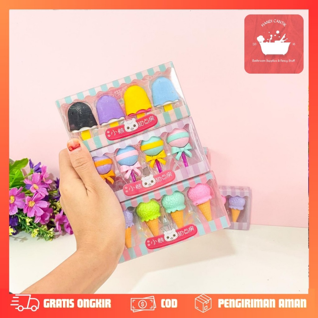 

Penghapus Miniatur Ice Cream 1 set isi 4 pcs ER-1825 / Food eraser Food replica / Replika makanan penghapus eskrim ice cream / ide hampers unik kado lucu