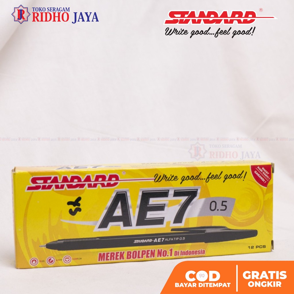 

D3W! RIDHO JAYA - Pulpen Standard AE-7 / 0.5mm / (12pcs) Pulpen Sekolah Pulpen Kantor