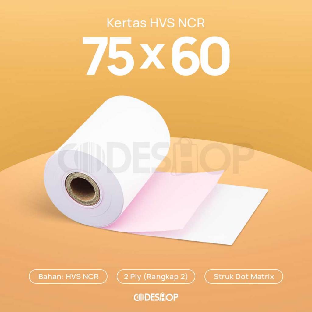 Kertas Struk NCR 2 Ply 75x60 mm Codeshop Paper Roll Continuous Printer Kasir Dot Matrix