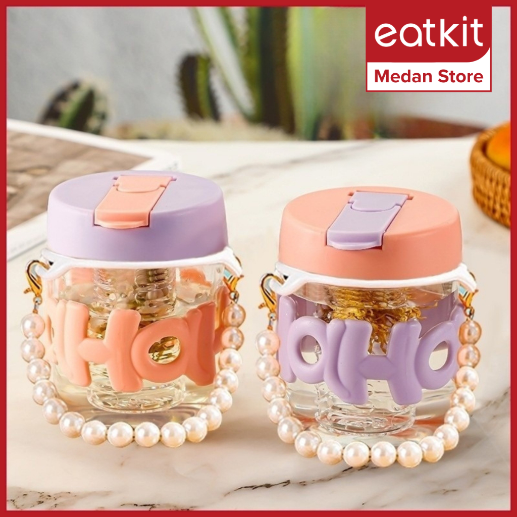 [Medan Ready Stock] Eatkit 350ml Gelas Kaca Tumbler HOHO Gelas Kopi  Aesthetic Cup dan Sedotan Kaca