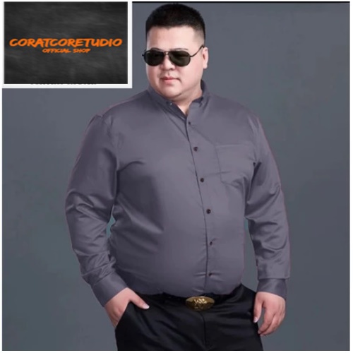 Surabaya Hem Laki Kemeja Pria Reguler Slim Fit Panjang Polos Kancing Kantong Saku ABU TUA MUDA GELAP