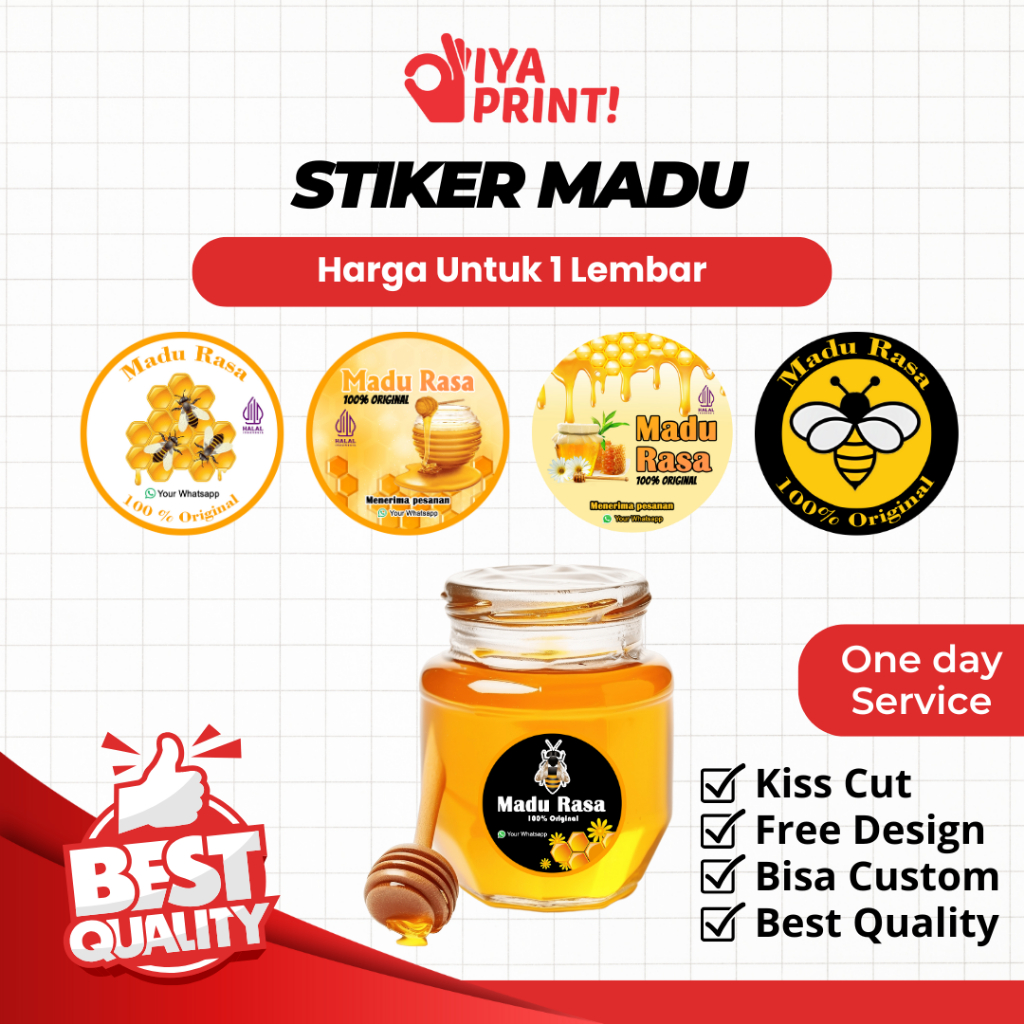 STIKER LABEL/STIKER BOTOL MADU/STICKER MADU/STICKER LABEL/CETAK STIKER LABEL PERLEMBAR