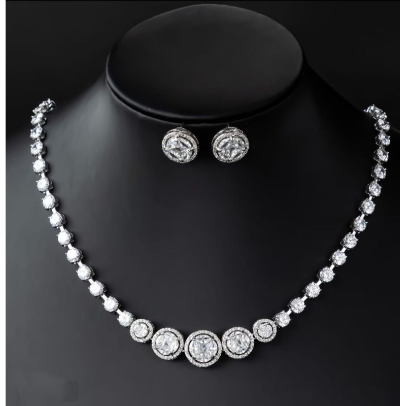 Alexis round set perhiasan zircon Premium Swarovski kristal kalung anting