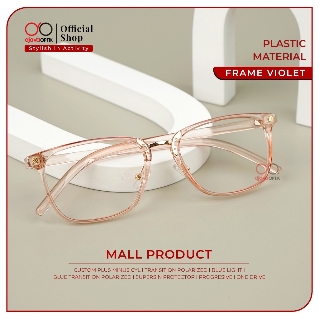 DJAVA OPTIK - Frame Violet - Kacamata Persegi Panjang Khusus Minus -4,25 s/d -6,00