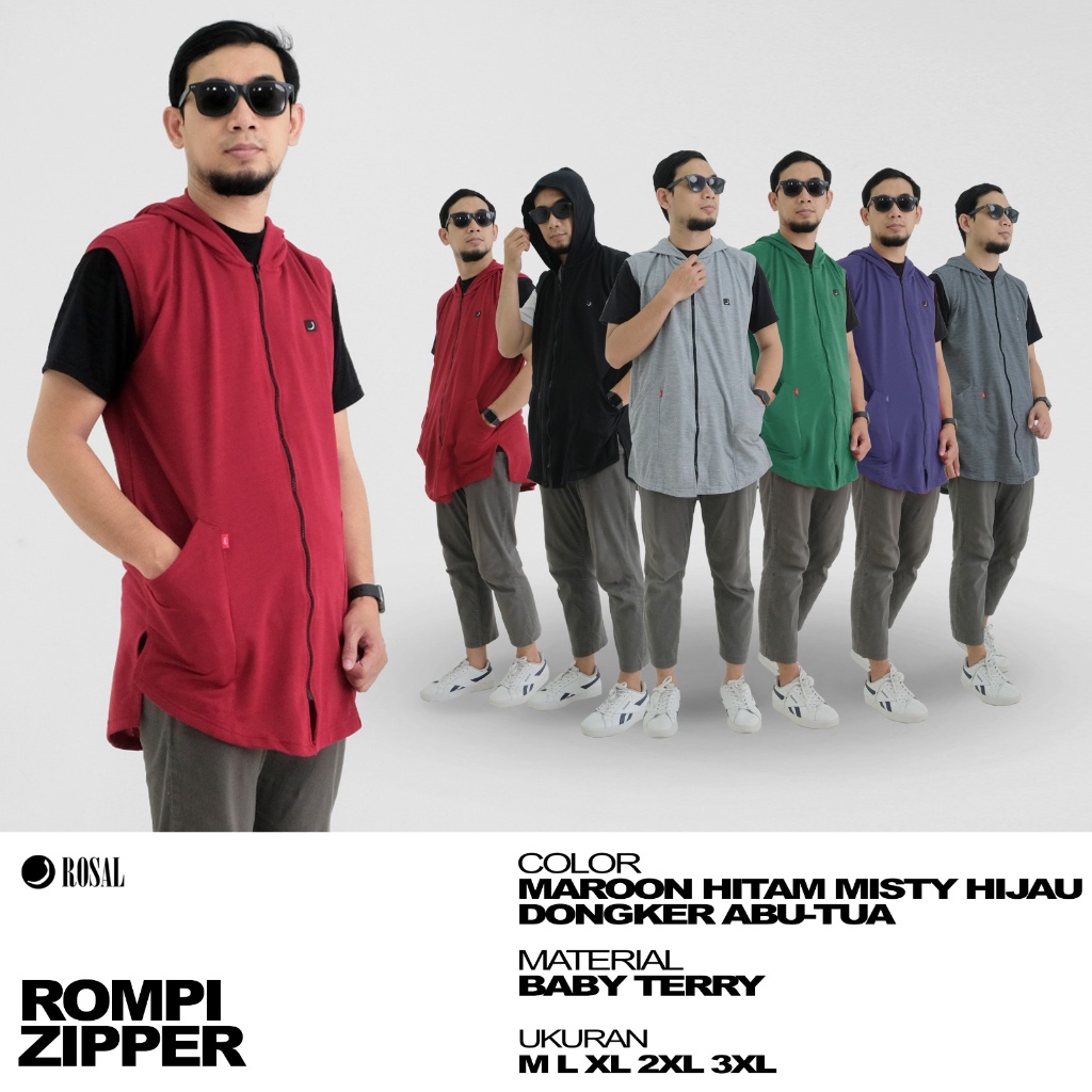 (Bisa COD) Rompi Sholat Rosal Zipper - Rompi Sholat Pria Dewasa Murah Hoodie