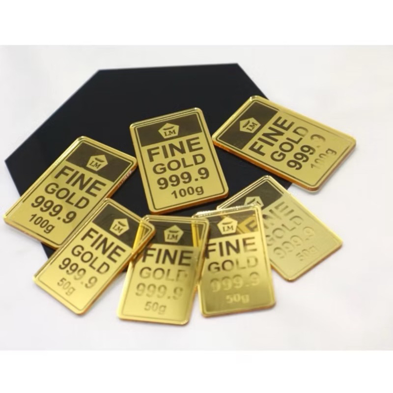Replika Logam Mulia Fine Gold Akrilik Mirror Gold / Replika Emas Antam Murni  / Perlengkapan Ringbox