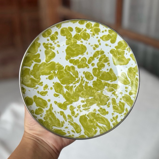 Piring Lepek Enamel - 15 cm Motif Ciprat Vintage