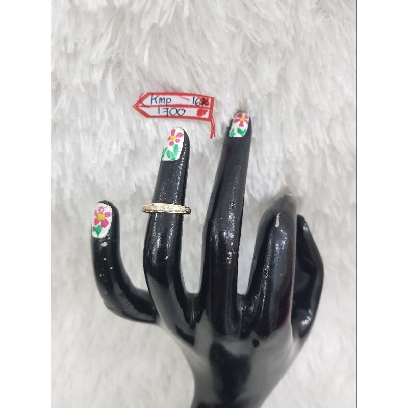 CP703F144F Cincin kawin persegi model pasiran permata kombinasi emas putih berat 1.700 no.9 d.1,5 ka