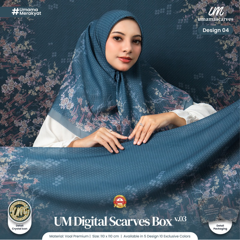 BOX UMAMA SCARVES MOTIF Hijab Voal Motif Digital LC Premium 110x110cm / Umama Scarf Premium