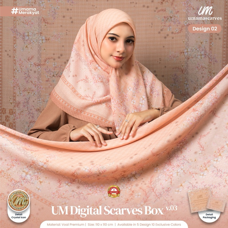 BOX UMAMA SCARVES MOTIF Hijab Voal Motif Digital LC Premium 110x110cm / Umama Scarf Premium