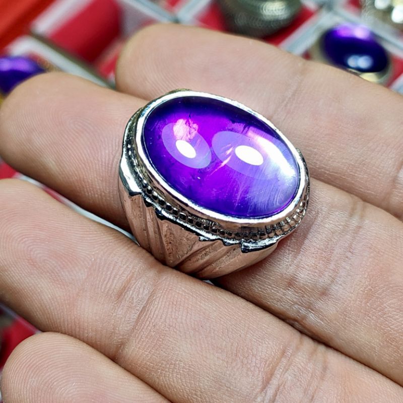 CINCIN BATU PERMATA KECUBUNG UNGU KALIMANTAN JUMBO NATURAL AMATHYES QUARTZ KODE 03303
