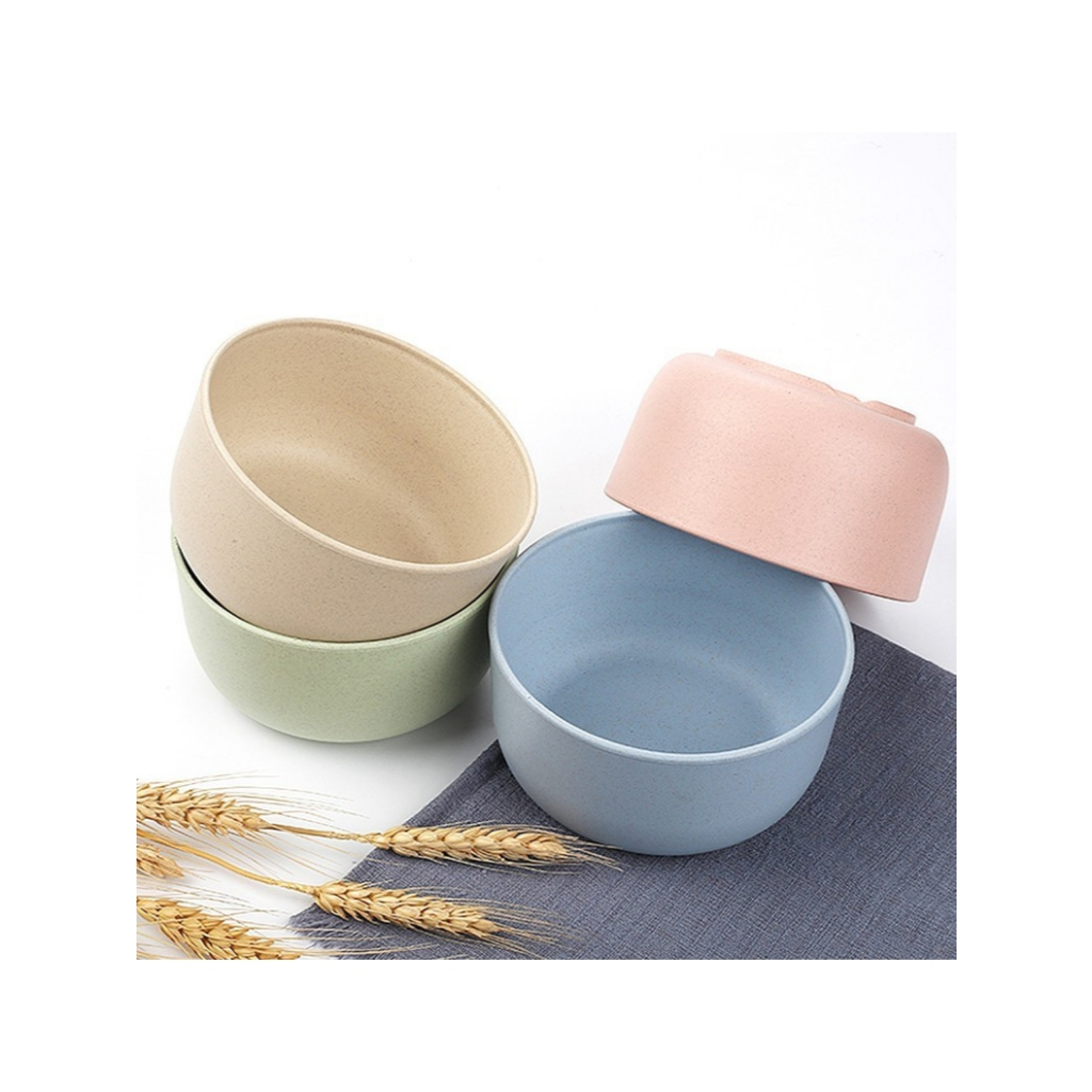 MS4 Mangkok Makan Set 4pcs Wheat Straw Bowl Warna Warni Baby Jerami