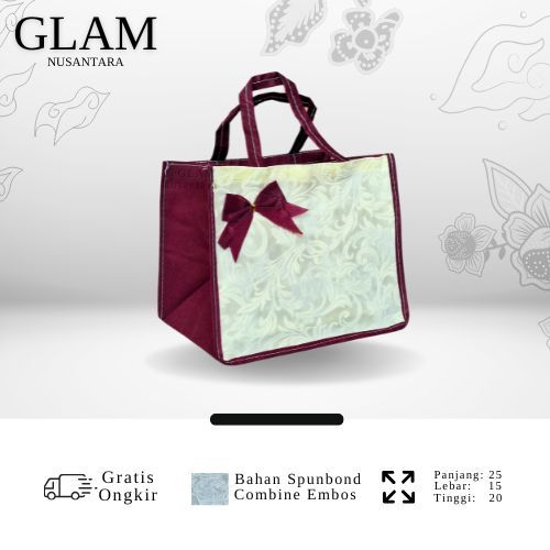 

(Satuan) Goodie Bag Glamnusantara Kotak Bento Emboss Floral - Tas Bento Souvenir Elegan - Ecer / Piecies