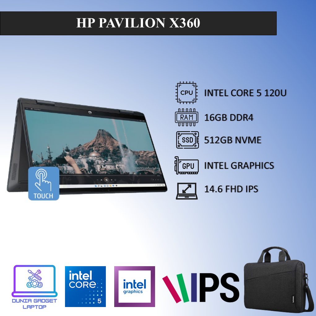 LAPTOP HP PAVILION 14 X360 INTEL CORE 5 120U 16GB 512GB INTEL GRAPHIC FHD IPS WIN 11 + OFFICE 2021