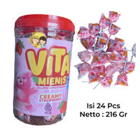

Vitamienis Creamy Strawberry Lollipop With Vitamins Permen 216g 1 Toples