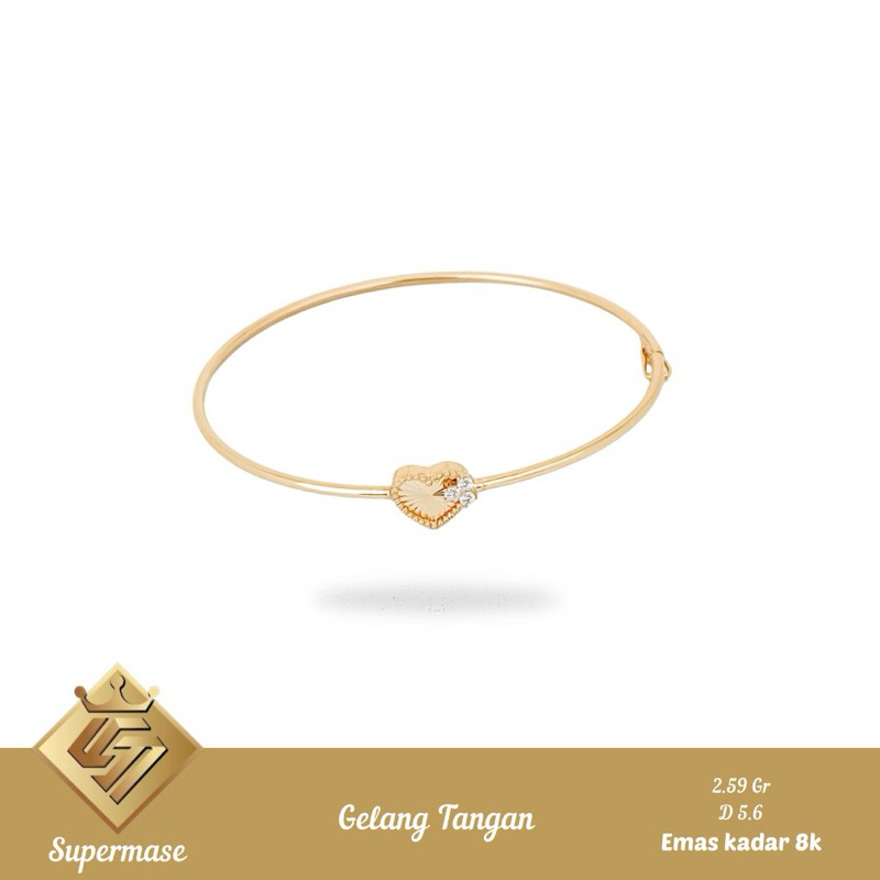 GELANG BANGLE EMAS 8K LOVE SIMPLE - SUPERMASE