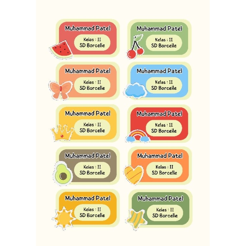 stiker nama anak waterproof, label nama anak, label buku nama anak
