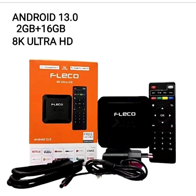 Tv Box Android 13.0 8K 5G Ultra HD 2GB + 16GB Smart TV Fleco X96Q
