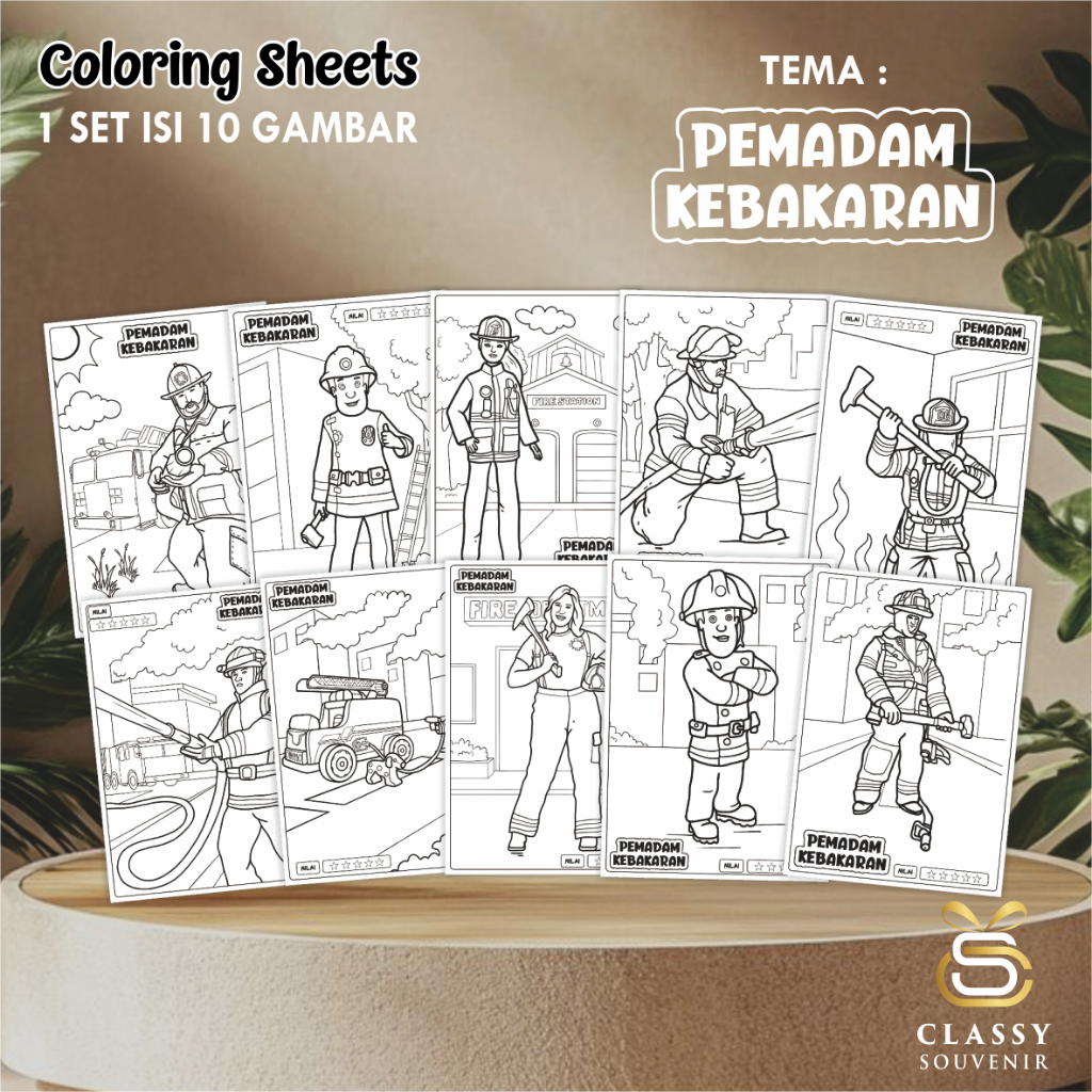 

LEMBAR GAMBAR MEWARNAI ANIMASI ANAK - KERTAS MEWARNAI ANAK 1 SET ISI 10 LEMBAR GAMBAR - COLORING SHEETS FOR KIDS- PEMADAM KEBAKARAN