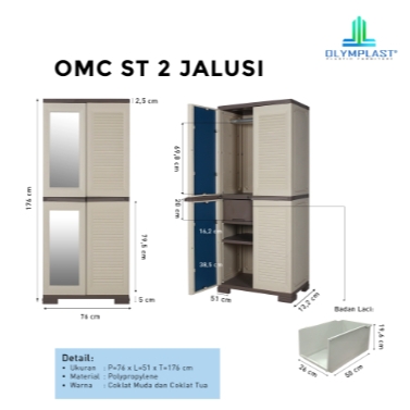 Lemari Olymplast OMC ST2 Jalusi / Lemari Pakaian Plastik Olymplast Module Cabinet 2 Pintu 1 Kaca - O