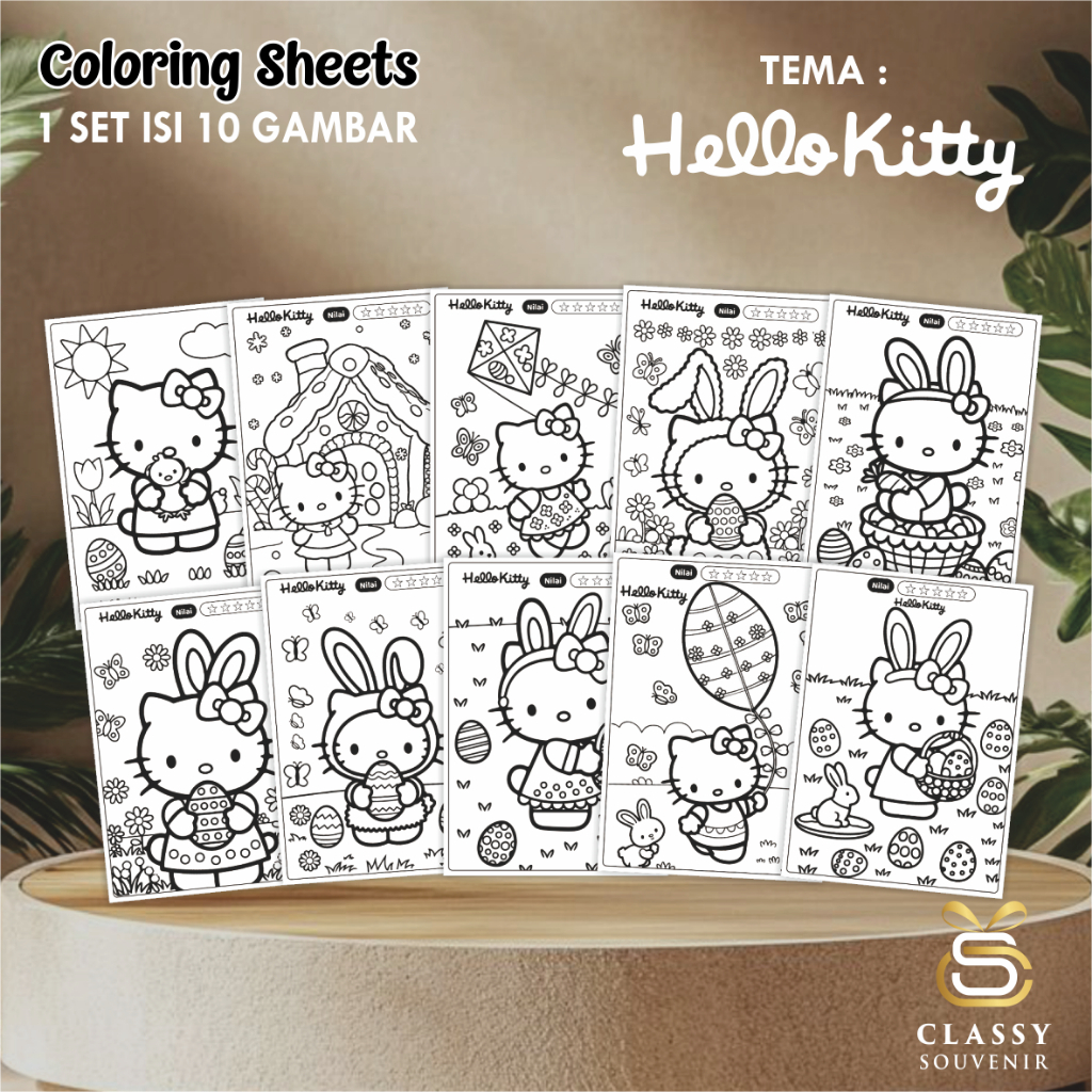 

LEMBAR GAMBAR MEWARNAI ANIMASI ANAK - KERTAS MEWARNAI ANAK 1 SET ISI 10 LEMBAR GAMBAR - COLORING SHEETS FOR KIDS-HELLO KITTY