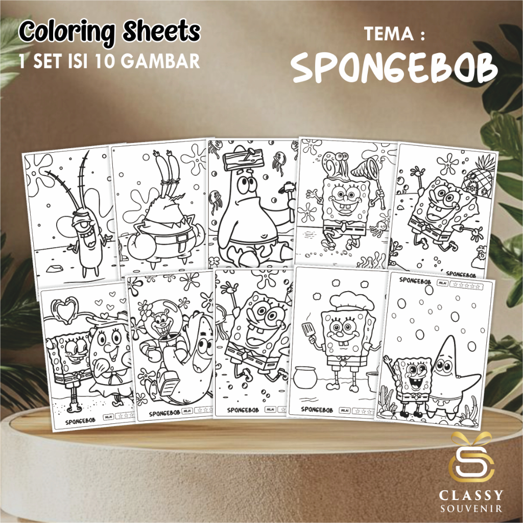 

LEMBAR GAMBAR MEWARNAI ANIMASI ANAK - KERTAS MEWARNAI ANAK 1 SET ISI 10 LEMBAR GAMBAR - COLORING SHEETS FOR KIDS- SPONGEBOB