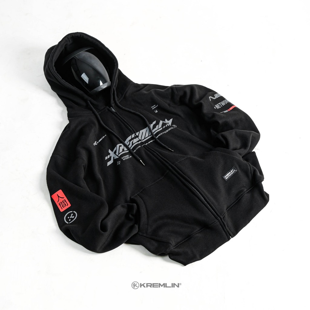KREMLIN Zipper Hoodie Black Cybertech - NEO HOODIE