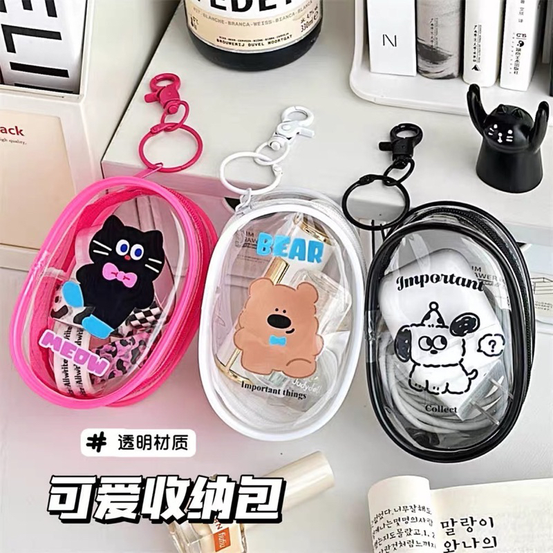 Pouch/Tas/Tempat Charger Portabel HP Handphone/Tas Makeup Serba Guna Transparan Berkarakter (include