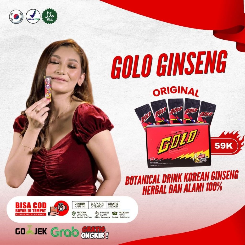 

GOLO GINSENG Original 1 Box Isi 5 Sachet Rasa Royal Jelly Madu & Banana | Resmi Bpom