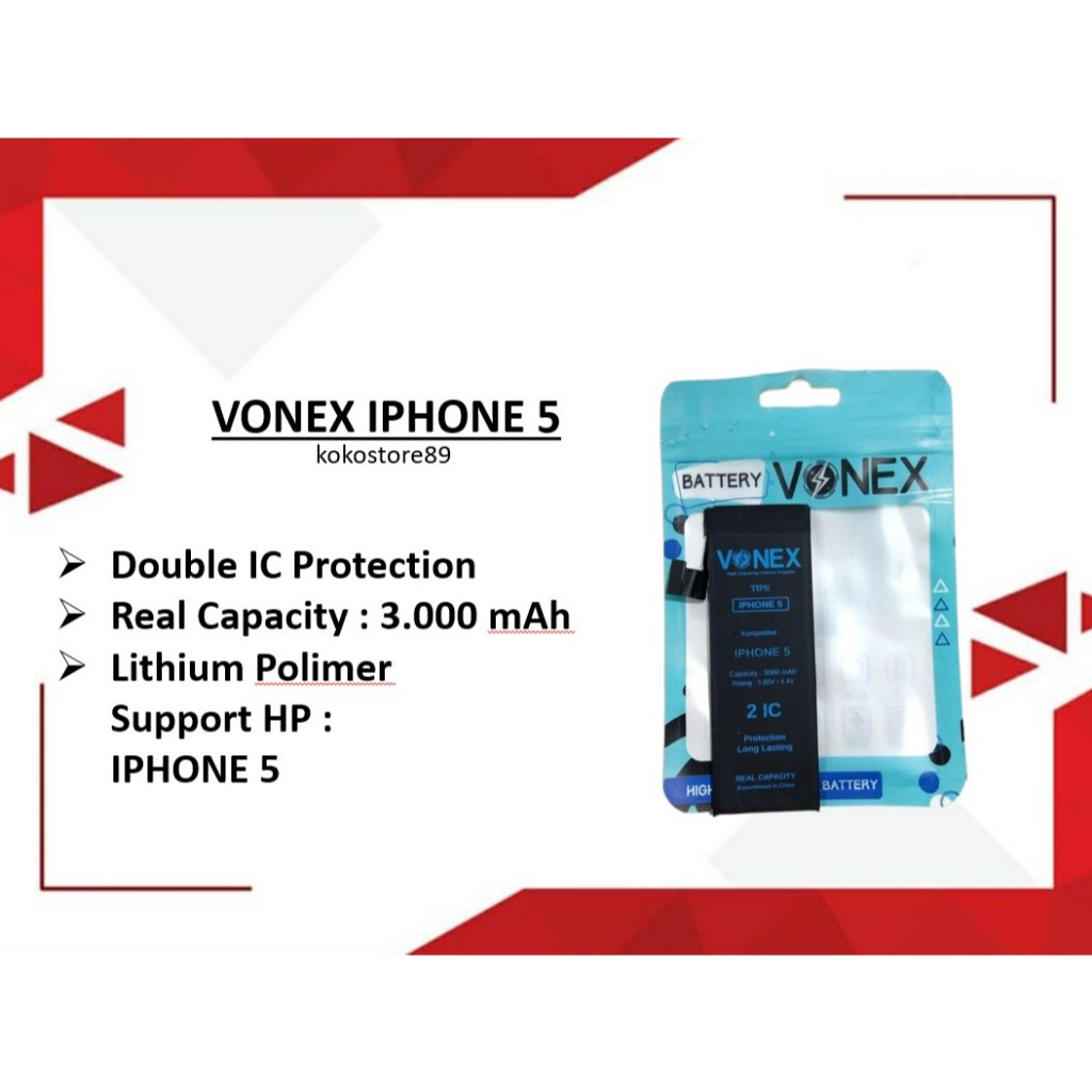 Baterai Double Power Iphone 5 Batre HP Vonex Original