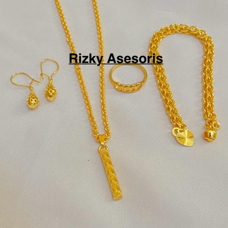 Set Perhiasan Nori Medan Liontin Bambu Warna Emas 24k, tahan lama dan luntur