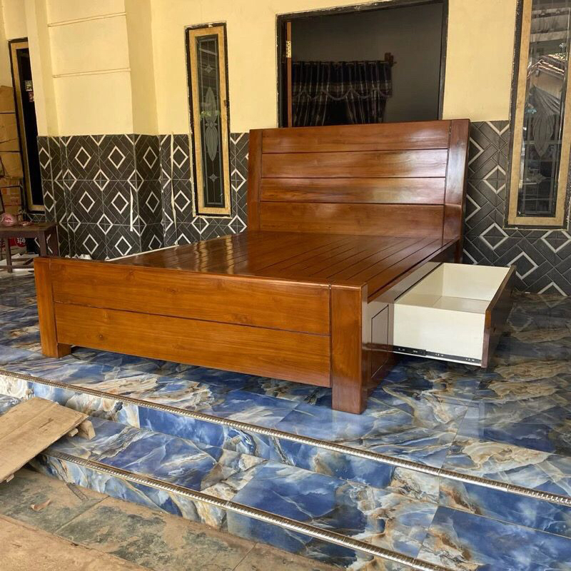 Dipan Laci Bawah Tempat Tidur Modern Minimalis Kayu Jati Perhutani Tua | Shopee Indonesia