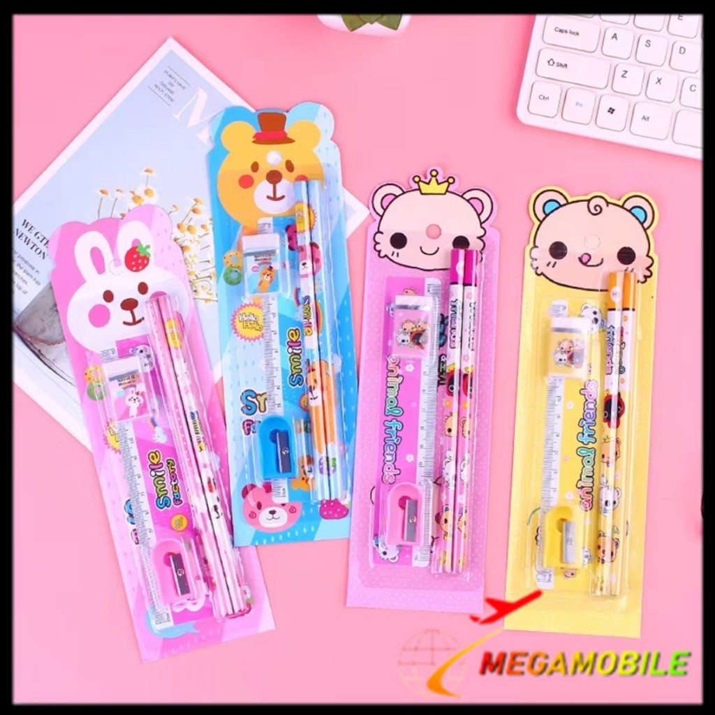 

MM - Stationery Set 5 in 1 Alat Tulis Anak Sekolah Penghapus penggaris Pensil Serutan Karakter Lucu