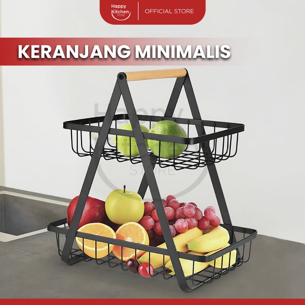 Happy Kitchen Rak Keranjang Serbaguna 2 Susun Keranjang Buah Susun Rak Keranjang Buah Bahan Besi