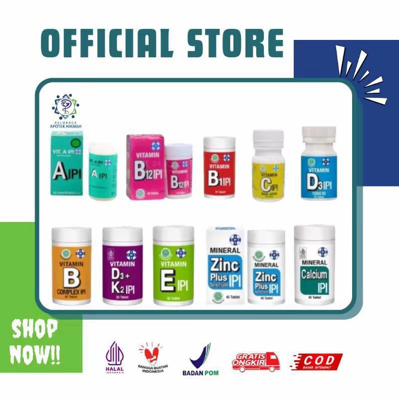 Vitamin IPI Vit A B C D Calcium D3  D3+K2 Zinc Mineral Magnesium Suplemen Multivitamin Kesehatan
