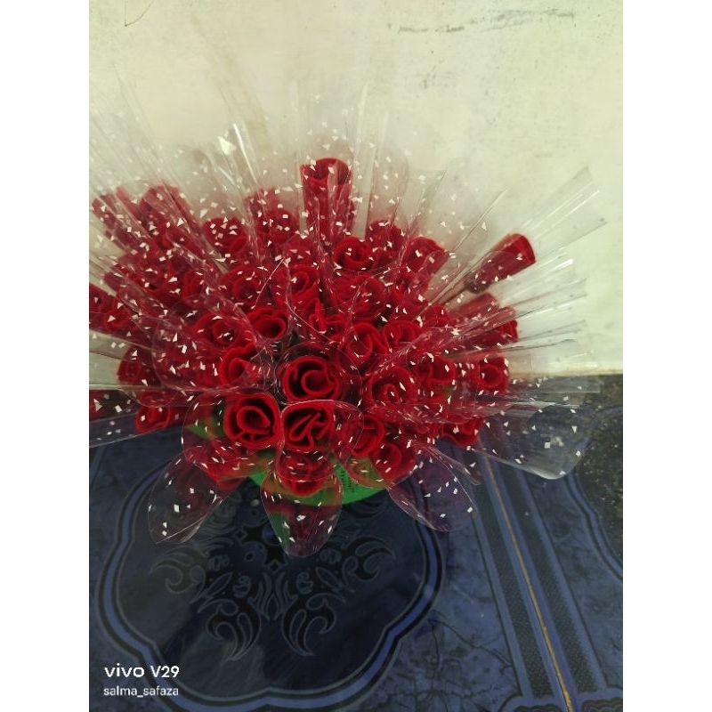 Bunga Mawar Satuan Per 10 Pcs/Bunga Mawar Merah/Bunga Mawar Flanel/Bunga Flanel Satuan/Bunga Flanel