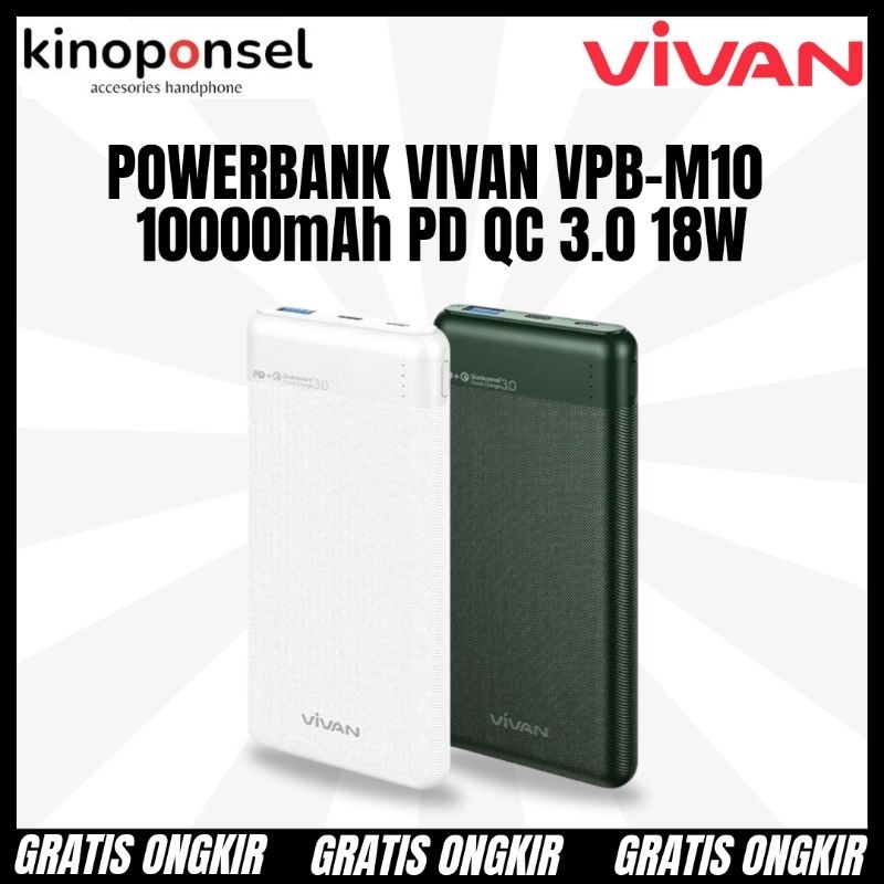Powerbank Vivan 10000mAh VPB-M10 PD Quick Charge 18W | Powerbank vivan Kualitas Bagus Hp Android Mur