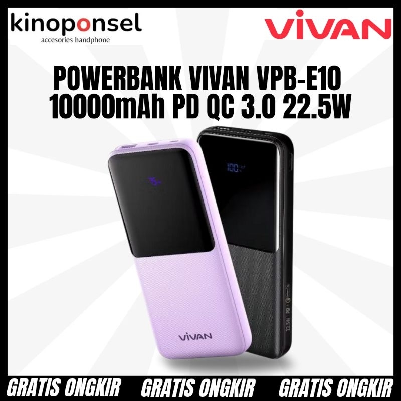 Powerbank Vivan 10000mAh VPB-E10 PD Quick Charge 22.5W LED Digital Display | Powerbank vivan Kualita