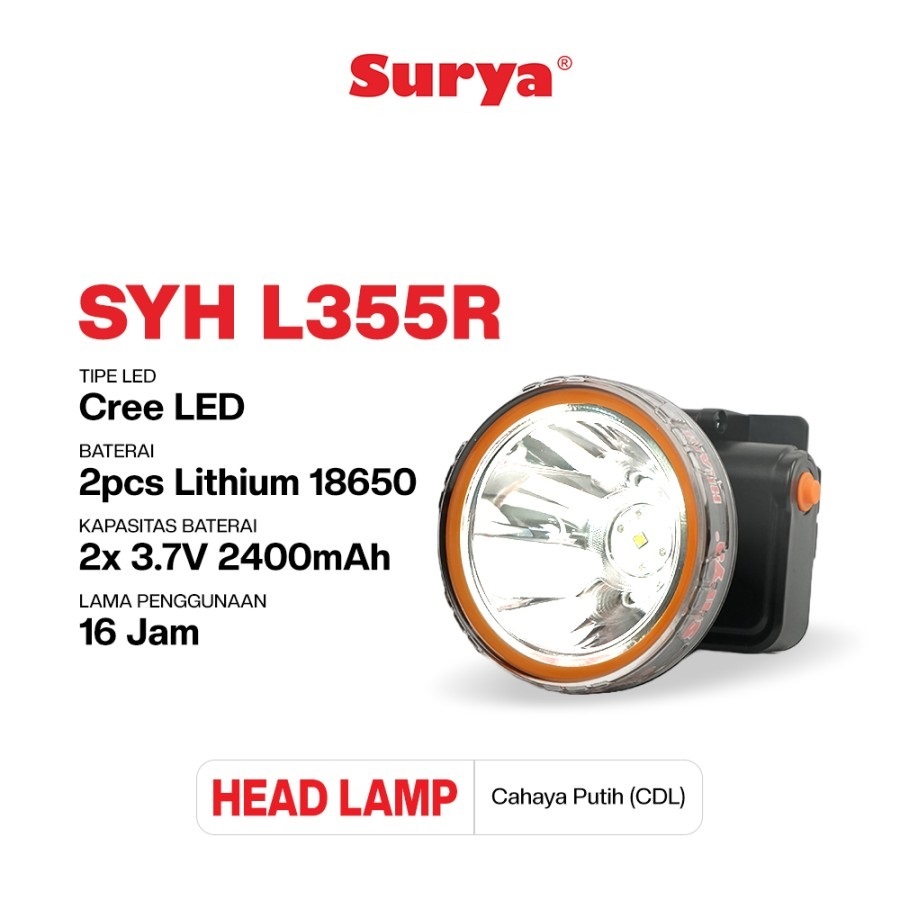 SURYA Senter Kepala Surya SYH L355R 35W LED / Senter Kepala Cas Surya SYHL355R Headlamp Surya LED