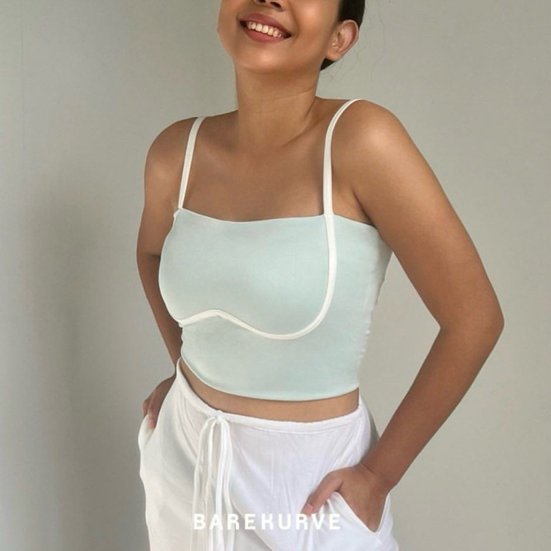 𝙋𝙍𝙀𝙇𝙊𝙑𝙀𝘿 Barekurve Kurve AB Tank Top In Mint Sleeveless Spaghetti Strap Blouse Inner Fashion Wanita
