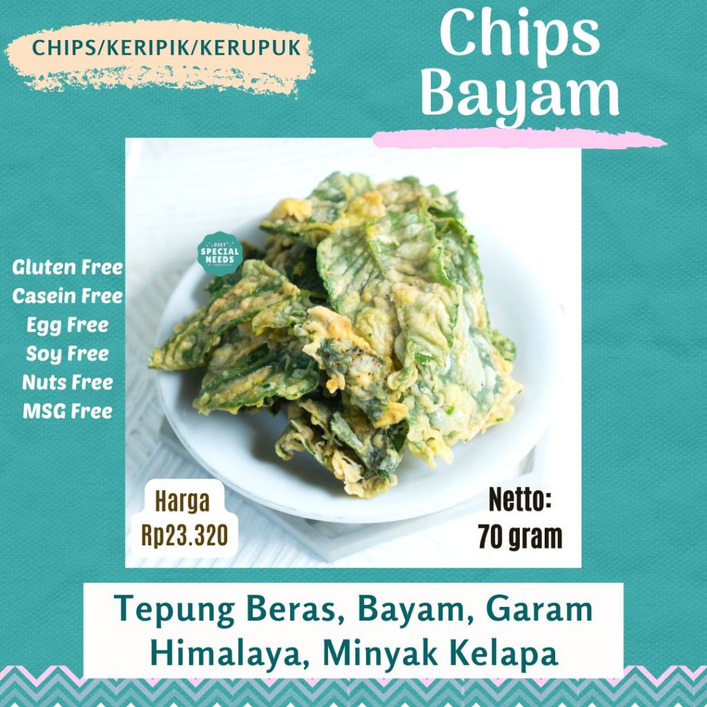 

Keripik Bayam Gluten Free Sugar Free Non MSG - Diet Special Needs