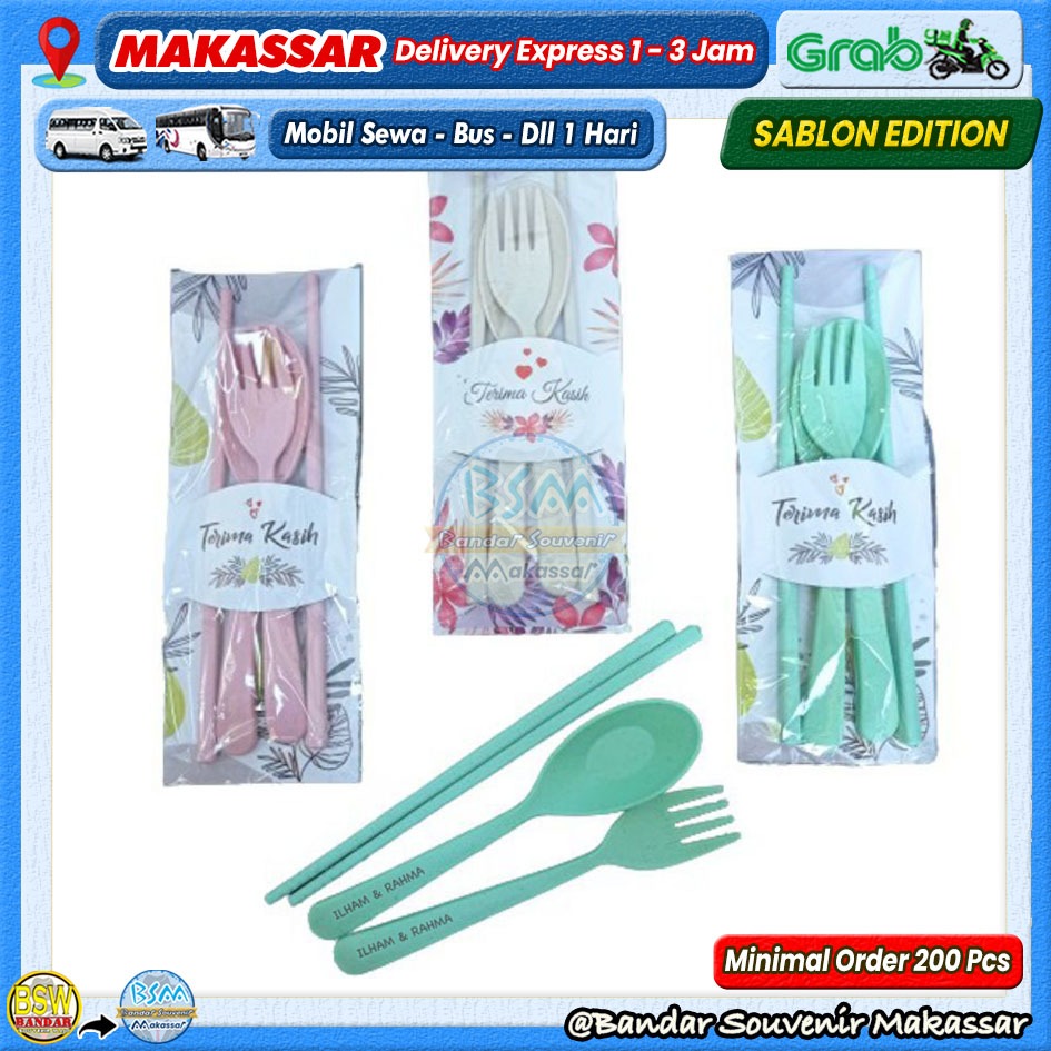 ( min.order 200 pcs ) SABLON Souvenir SENDOK GARPU SUMPIT SET TRAVEL Kemas ALAS Souvenir Makassar