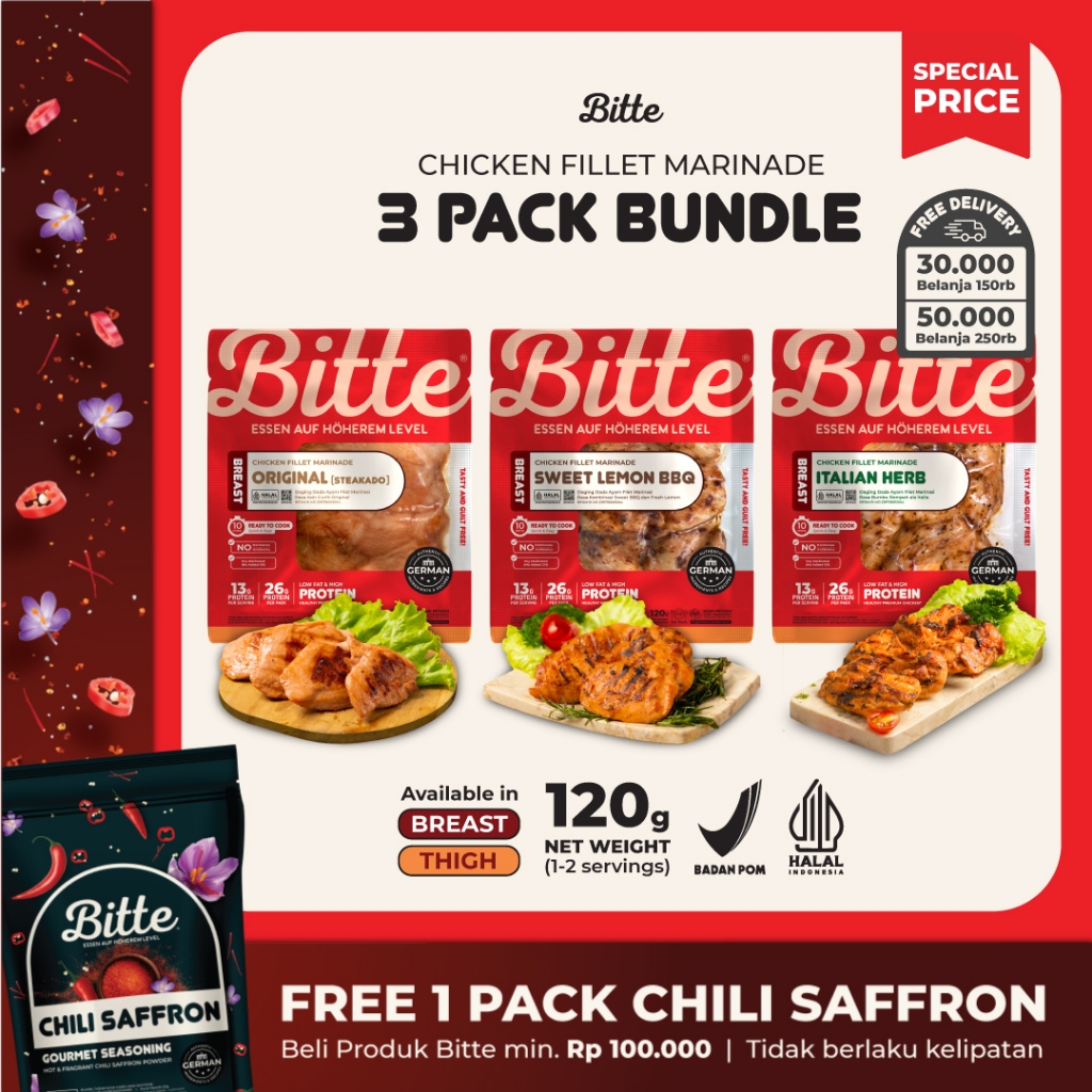 

Bitte Food 3 PACK BUNDLE Chicken Fillet Marinade / Ayam Filet Marinasi 120g