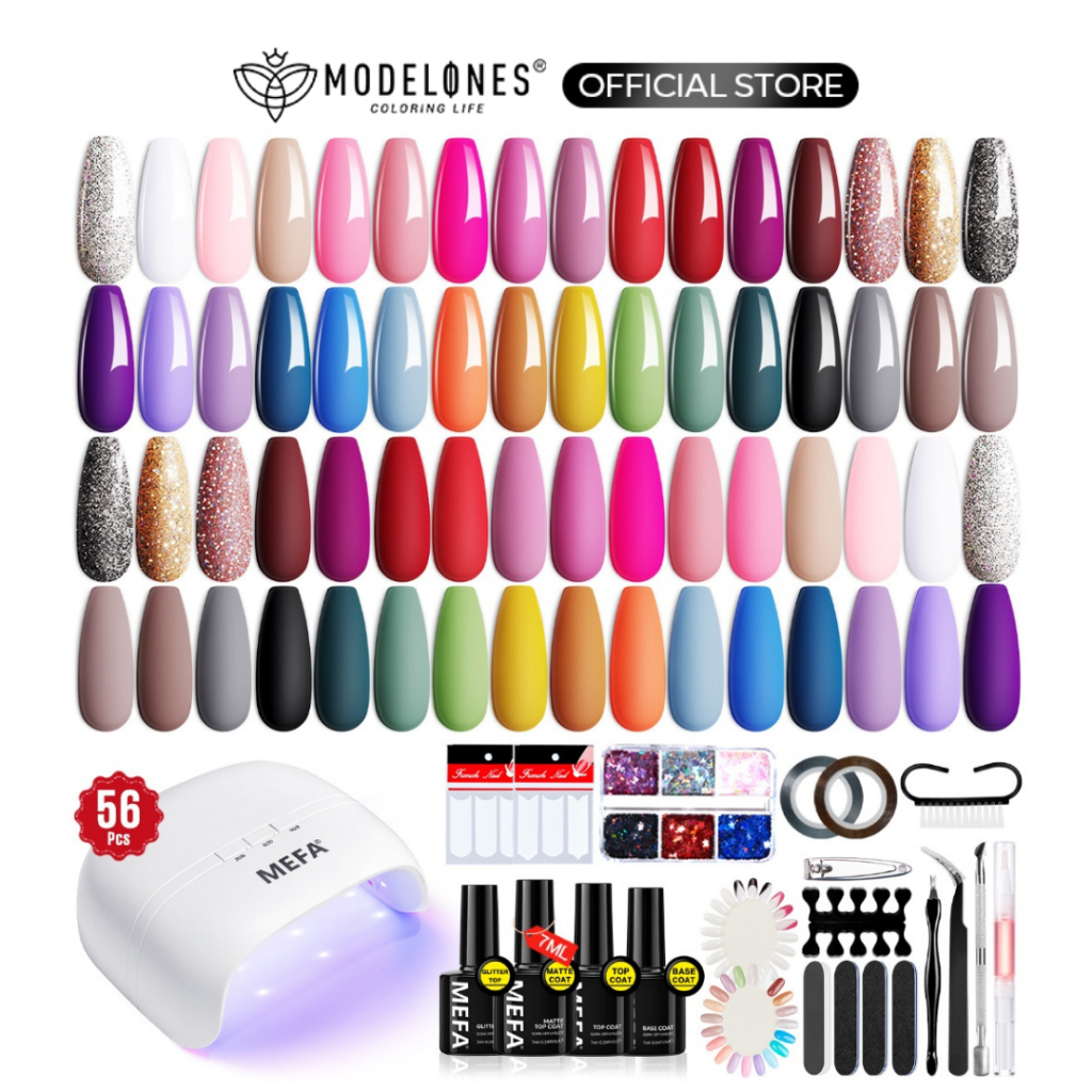 MODELONES Nail Art Set 32 Warna Lengkap Gel Nail Polish Kit With UV Light 48w - Semua Season Popular