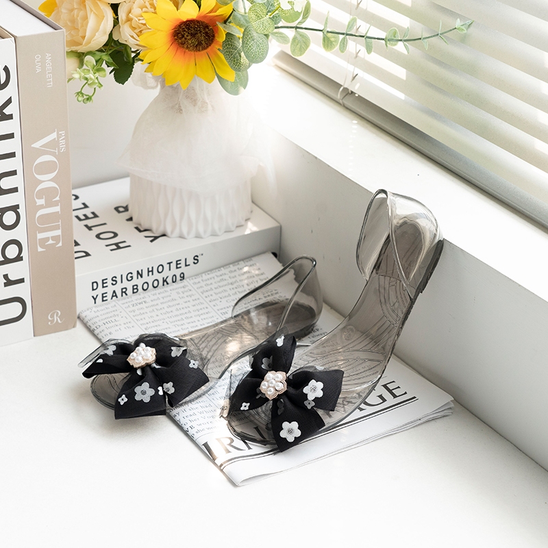 Urbanmike Sepatu Hak Tinggi Hitam dengan Rantai Bunga Sandal Mulut Ikan  Sepatu Murah Sendal Wanita 