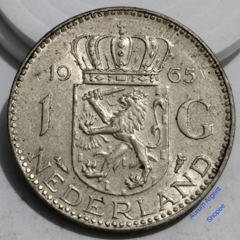 AB.10-- 1 PC KOIN PERAK KUNO ASLI 1 GULDEN JULIANA TH 1965 -- SILVER COIN --