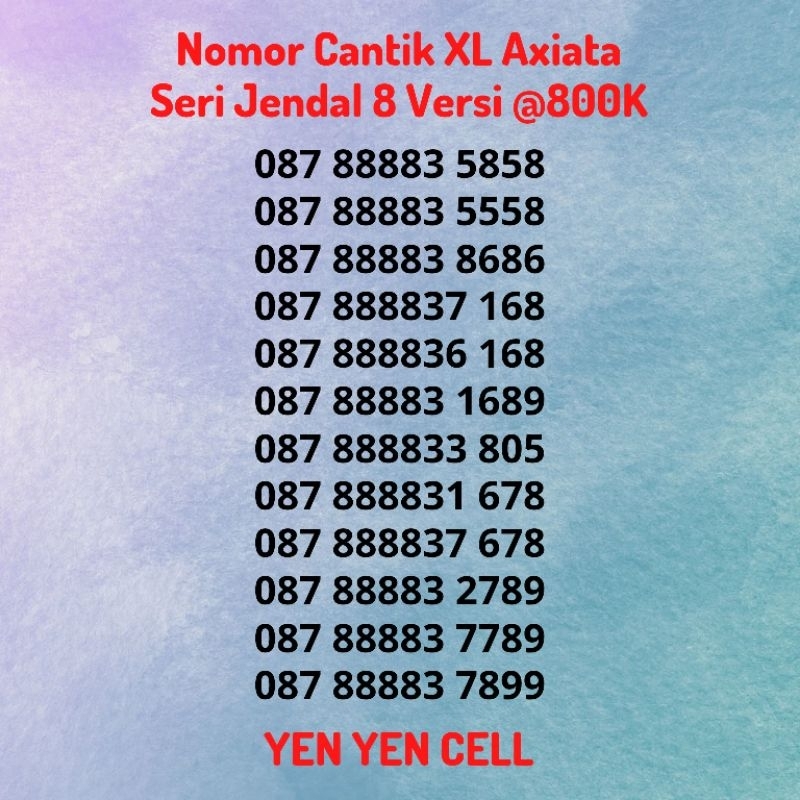 Nomor Cantik XL Axiata Seri Jendral 8 Versi Harga @800K - Kartu Perdana XL Rapi Hokky Seri Kwartet 8